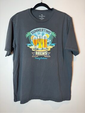Tommy Bahama Charcoal Gray Summertime Brew 100% Cotton Graphic T Size Large